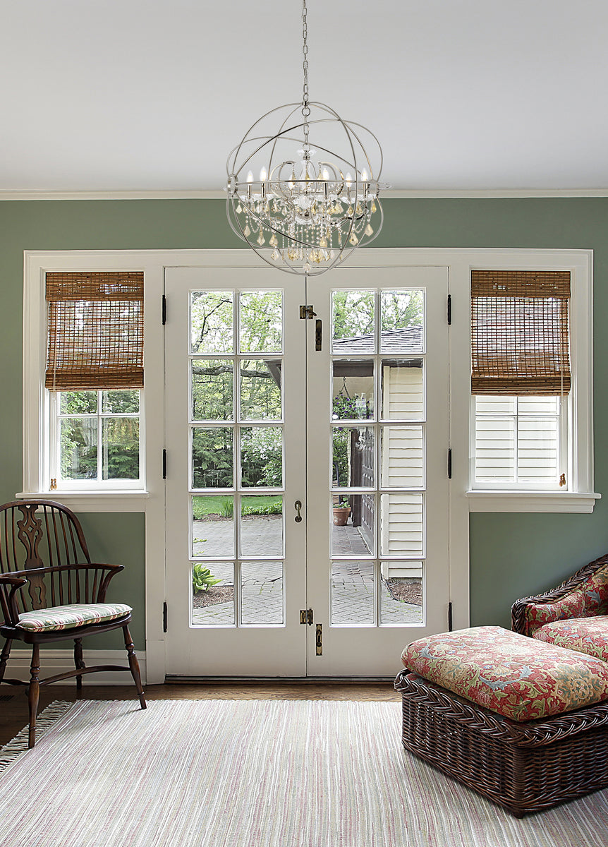 Geneva 6 light polished nickel Chandelier Golden Teak (Smoky) Royal Cut crystal