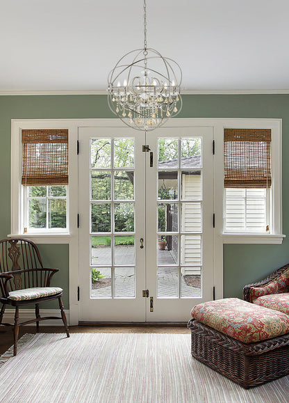 Geneva 6 light polished nickel Chandelier Golden Teak (Smoky) Royal Cut crystal