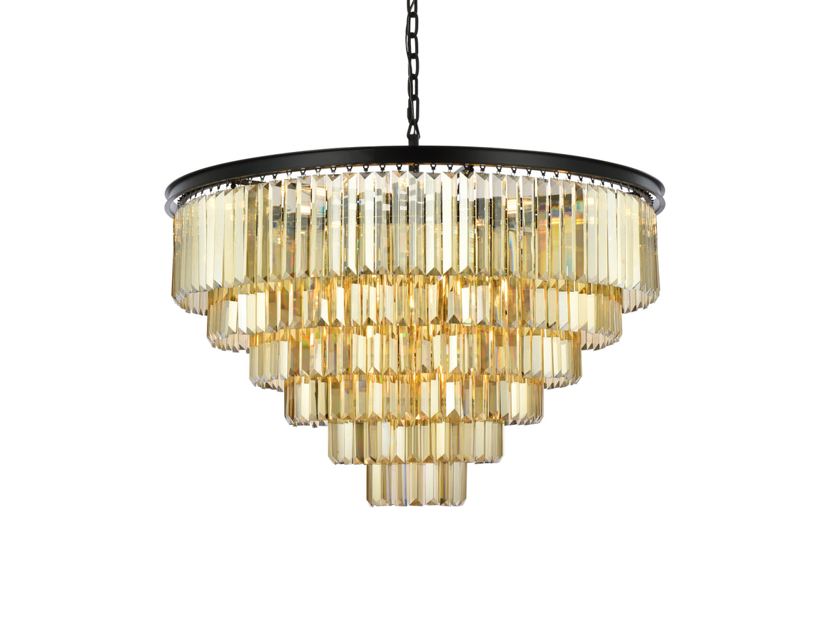Sydney 33 light Matte Black Chandelier Golden Teak (Smoky) Royal Cut Crystal