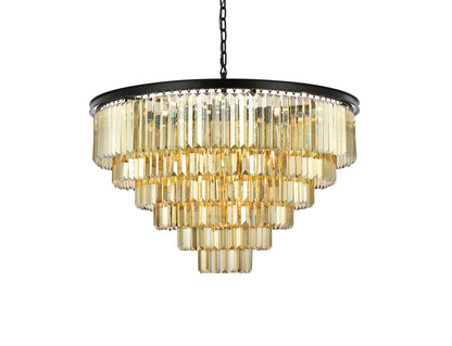 Sydney 33 light Matte Black Chandelier Golden Teak (Smoky) Royal Cut Crystal