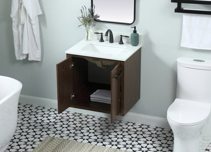 24 inch Single bathroom vanity in walnut with backsplash