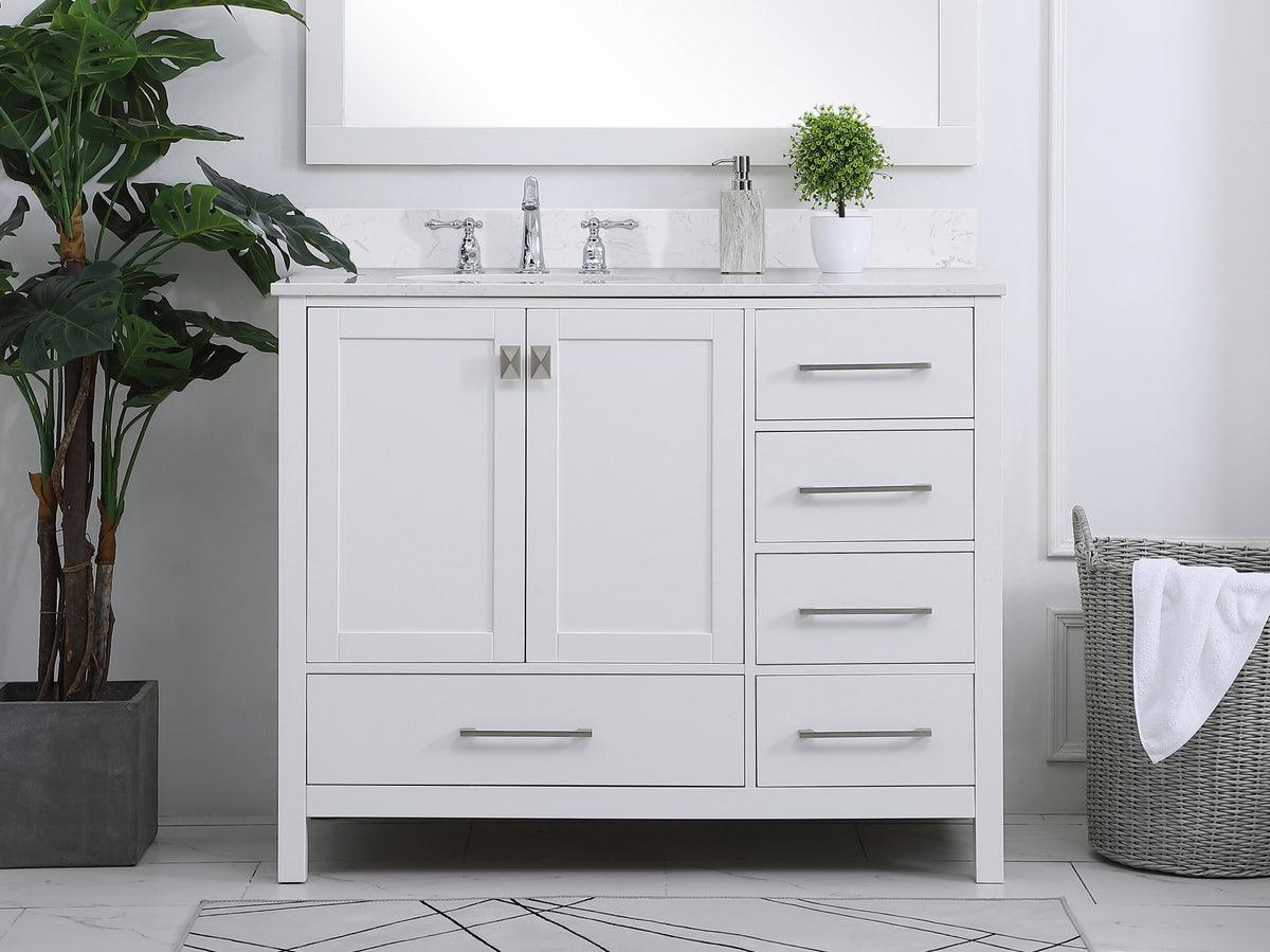 42 inch Single Bathroom Vanity in White with Backsplash
