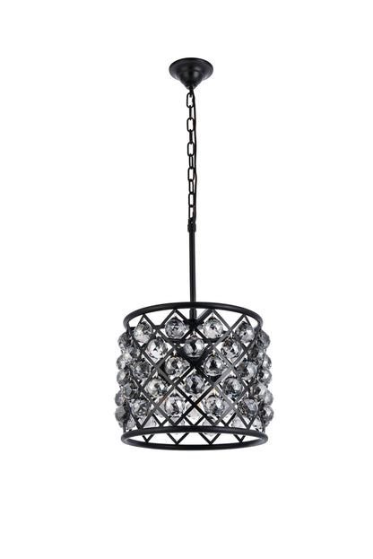Madison 4 light Matte Black Pendant Silver Shade (Grey) Royal Cut Crystal