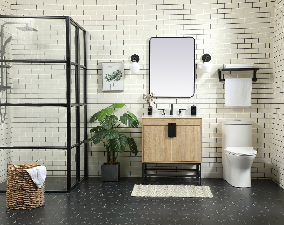 30 inch Single bathroom vanity in mango wood with backsplash