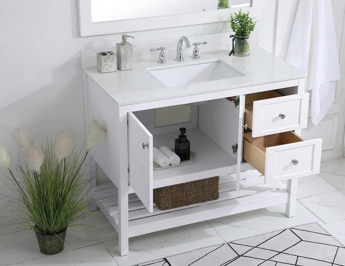 42 inch Single Bathroom Vanity in White with Backsplash