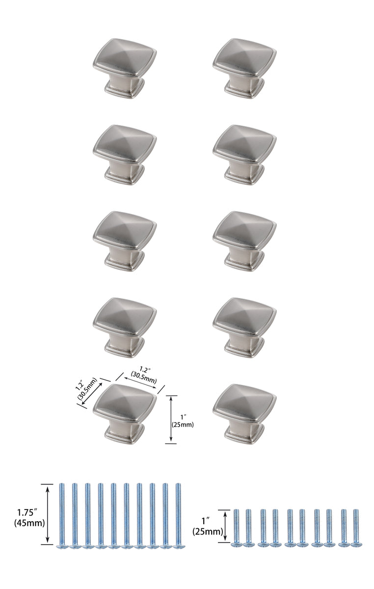 Marcel 1.2" Brushed Nickel Square Knob Multipack (Set of 10)