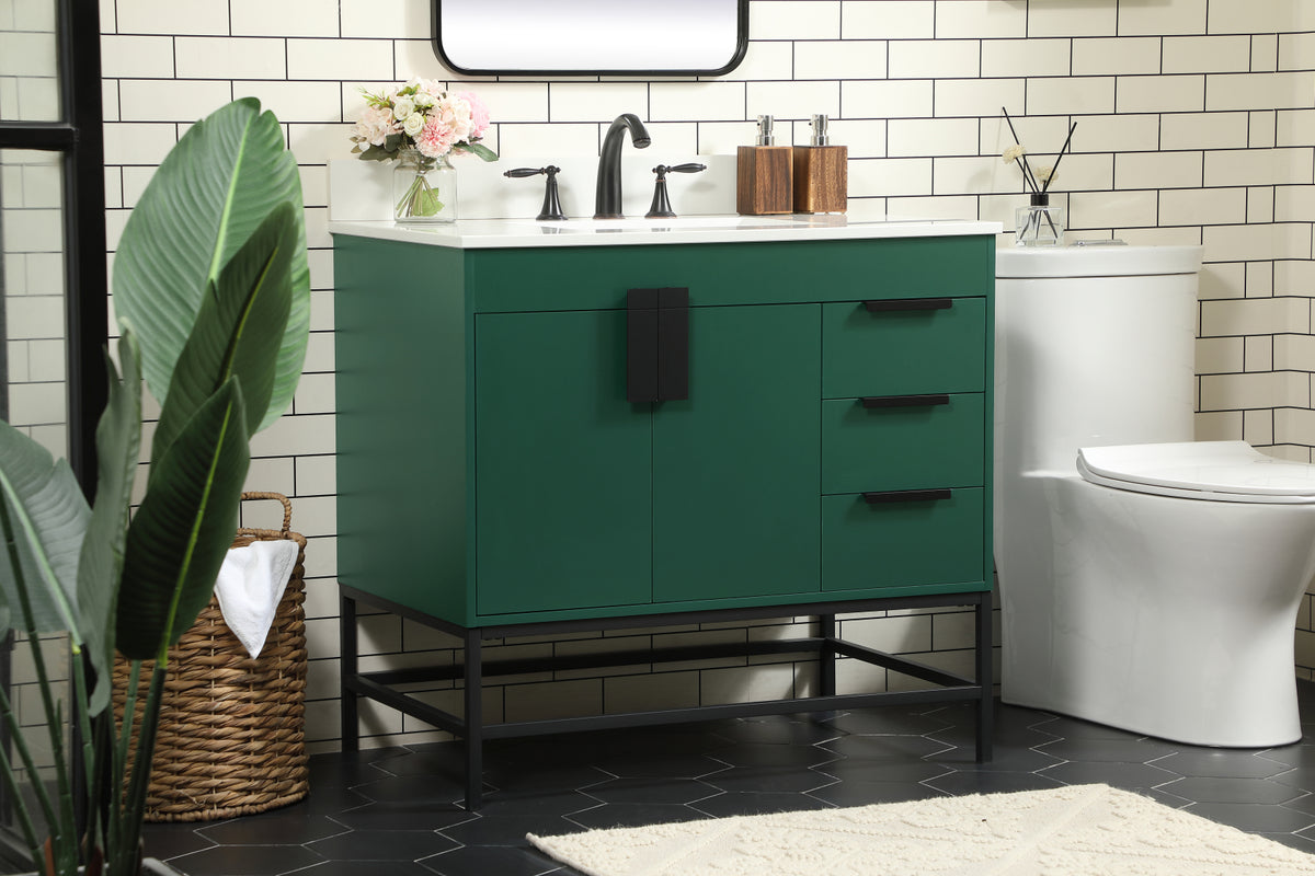 36 inch Single bathroom vanity in green with backsplash
