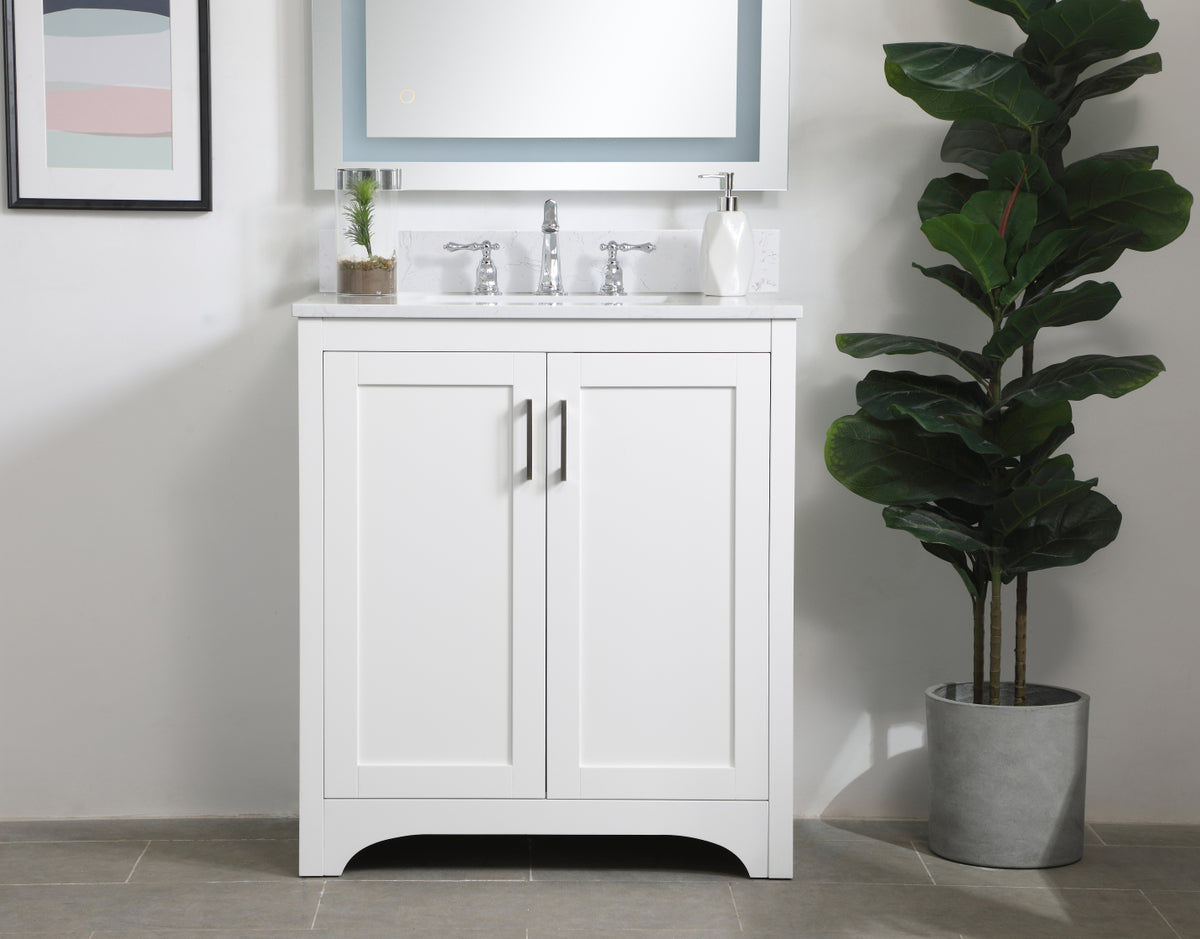 30 inch Single Bathroom Vanity in White with Backsplash