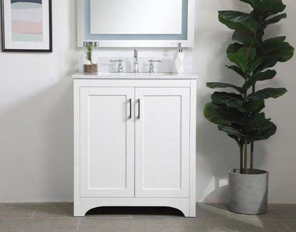 30 inch Single Bathroom Vanity in White with Backsplash