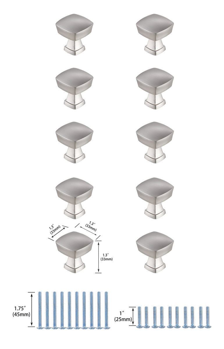 Irvin 1.3" Brushed Nickel Square Knob Multipack (Set of 10)
