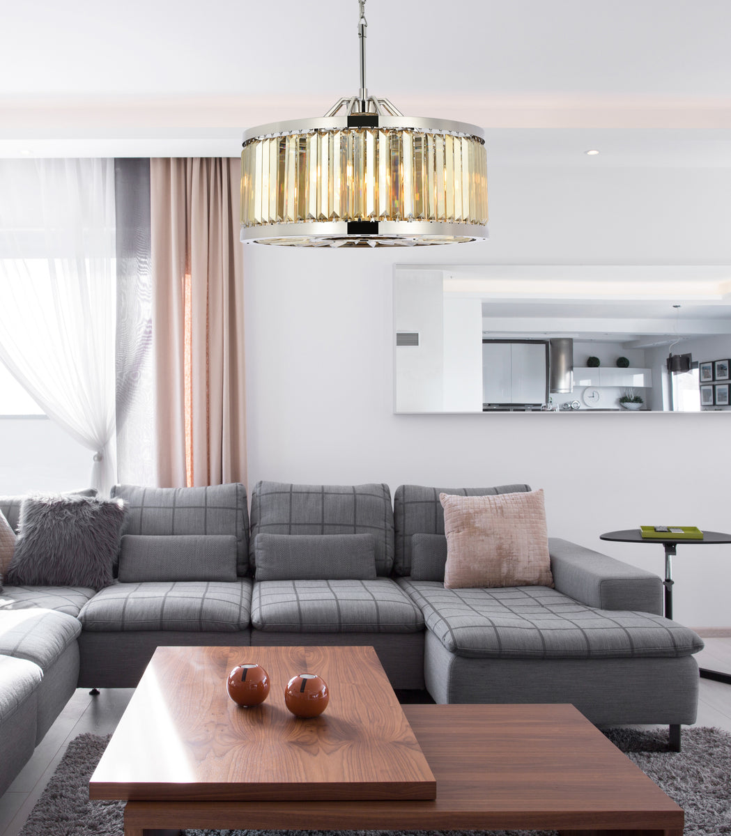 Chelsea 8 light polished nickel Chandelier Golden Teak (Smoky) Royal Cut Crystal