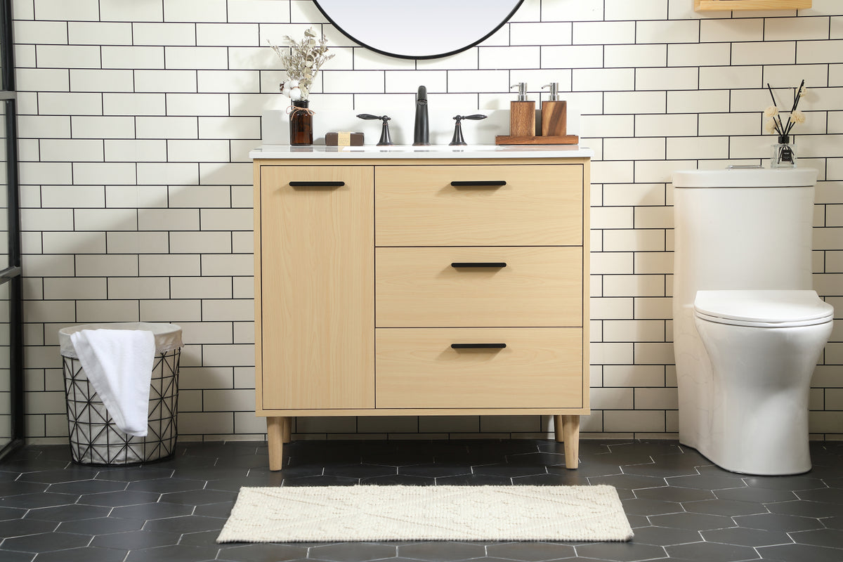 36 inch bathroom vanity in Maple with backsplash