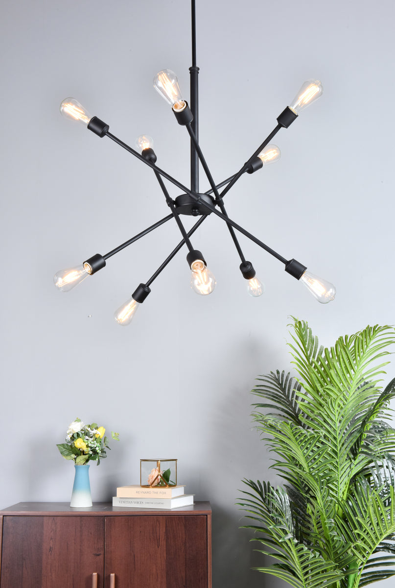 Axel 10 lights black pendant with hanging rod