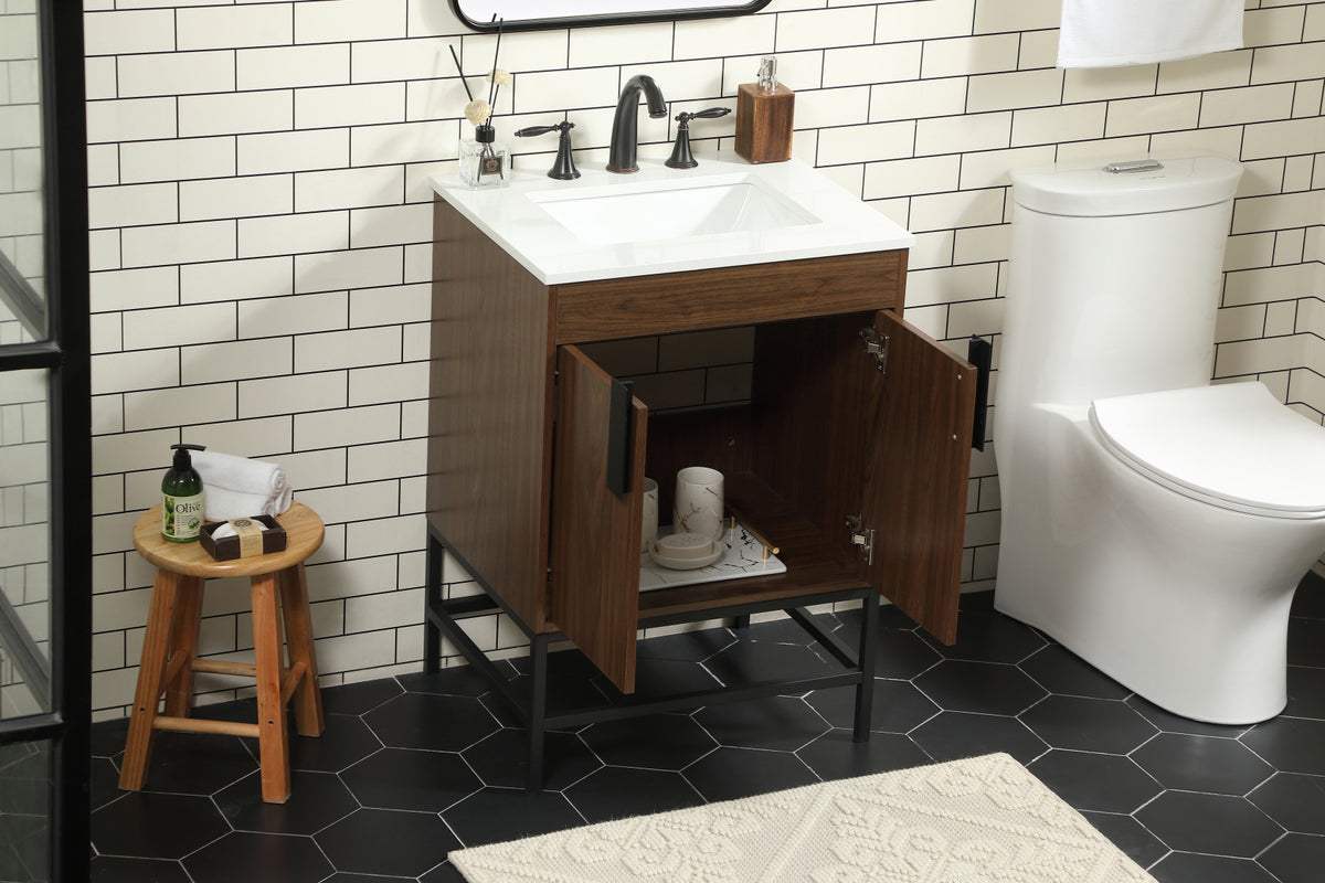 24 inch Single bathroom vanity in walnut