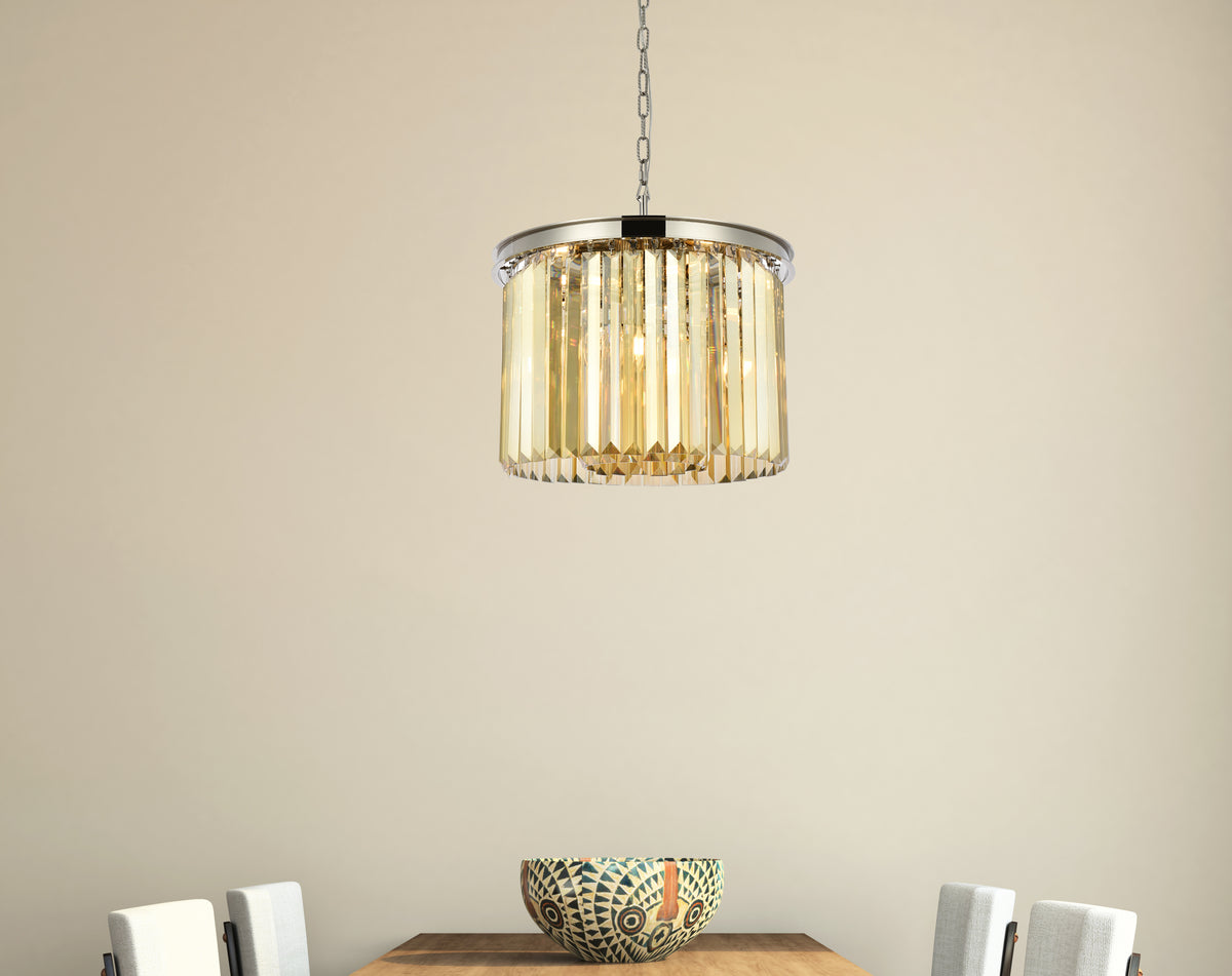 Sydney 6 light polished nickel Pendant Golden Teak (Smoky) Royal Cut Crystal