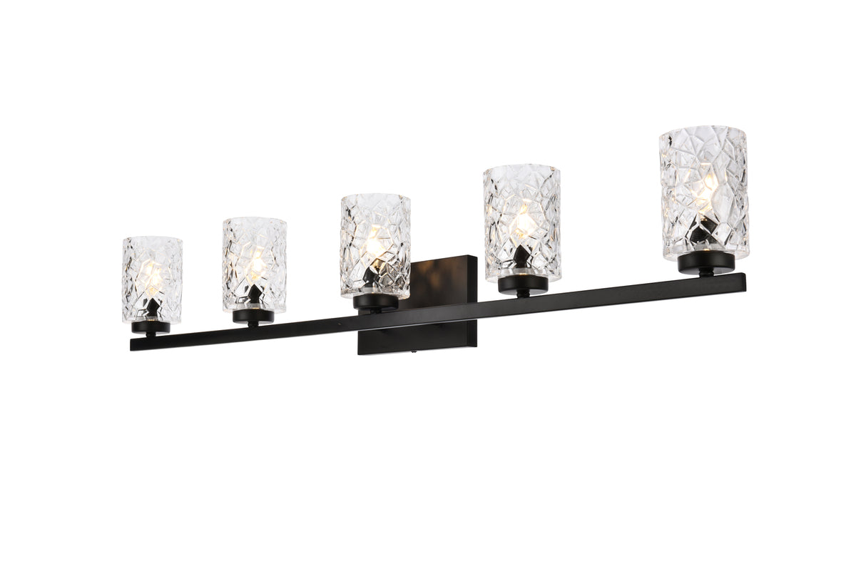 Cassie 5 lights bath sconce in black with clear shade