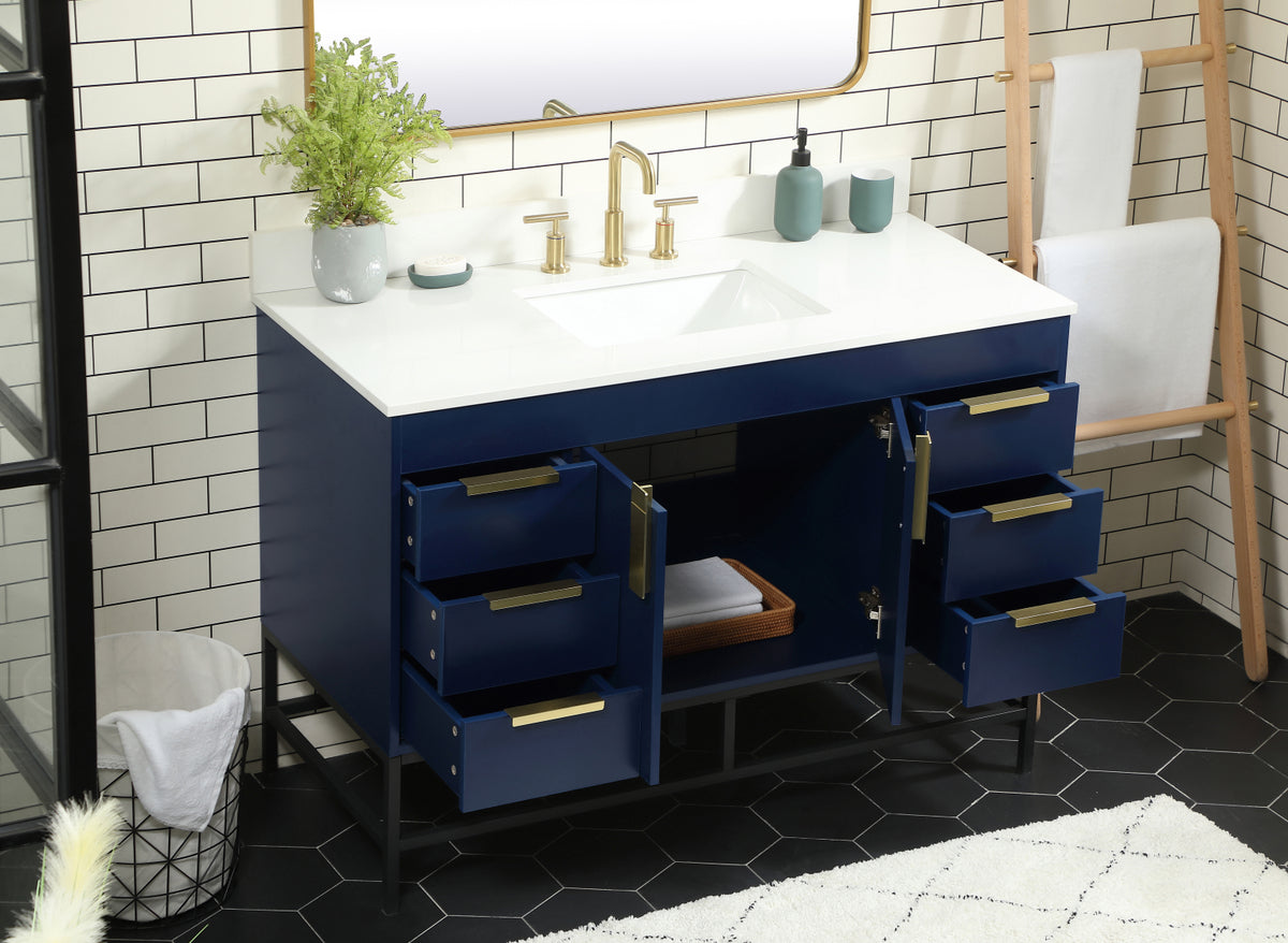 48 inch Single bathroom vanity in blue with backsplash