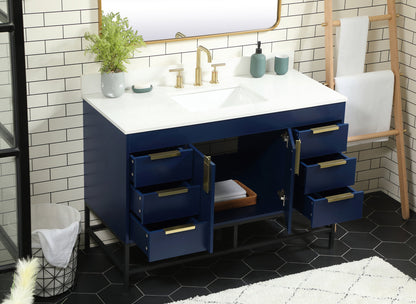 48 inch Single bathroom vanity in blue with backsplash