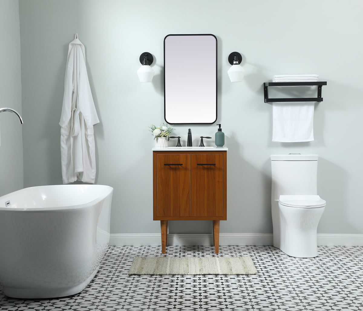24 inch Single bathroom vanity in teak with backsplash