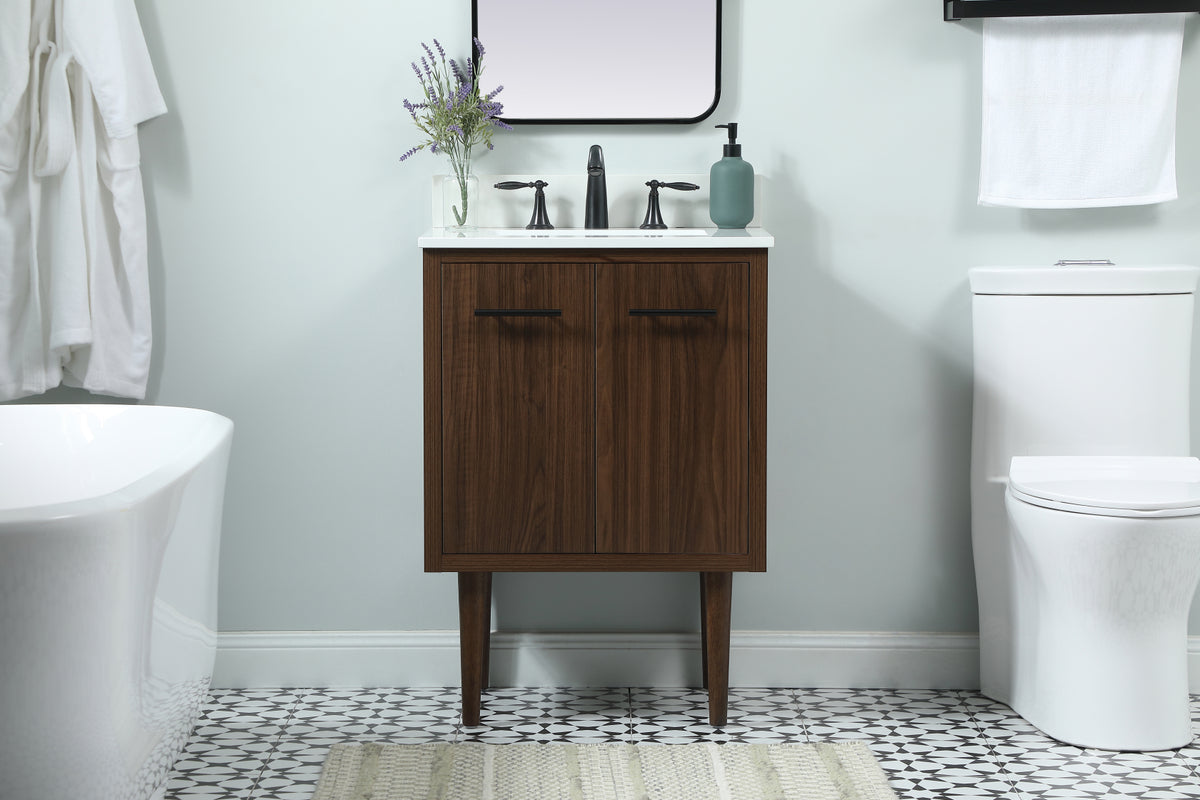 24 inch Single bathroom vanity in walnut with backsplash