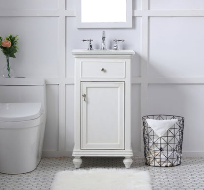 19 inch Single Bathroom vanity in antique white with ivory white engineered marble