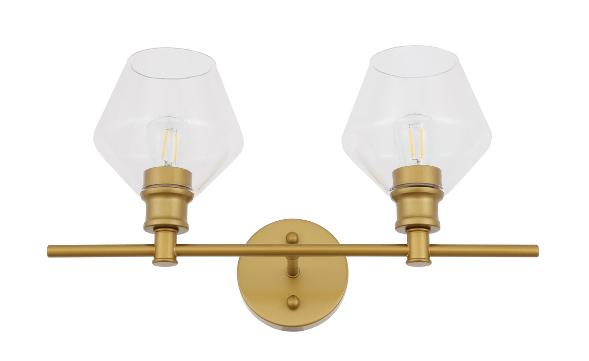 Gene 2 light Brass and Clear glass Wall sconce