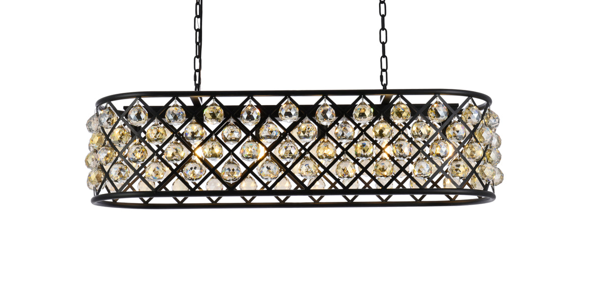 Madison 6 light Matte Black Chandelier Golden Teak (Smoky) Royal Cut Crystal