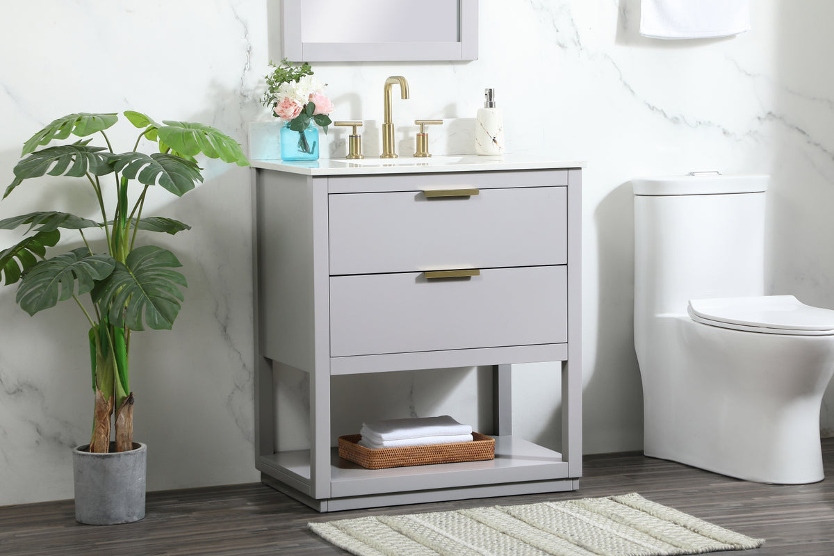 30 inch Single bathroom vanity in grey with backsplash