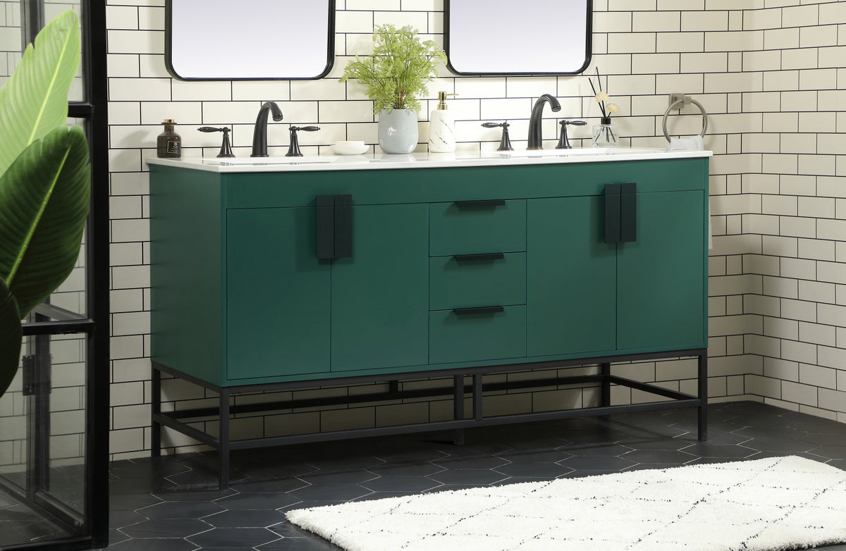 60 inch double bathroom vanity in green