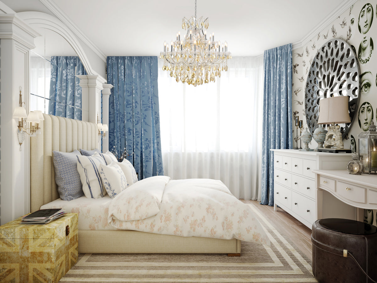 Maria Theresa 24 light Chrome Chandelier Golden Teak (Smoky) Royal Cut Crystal