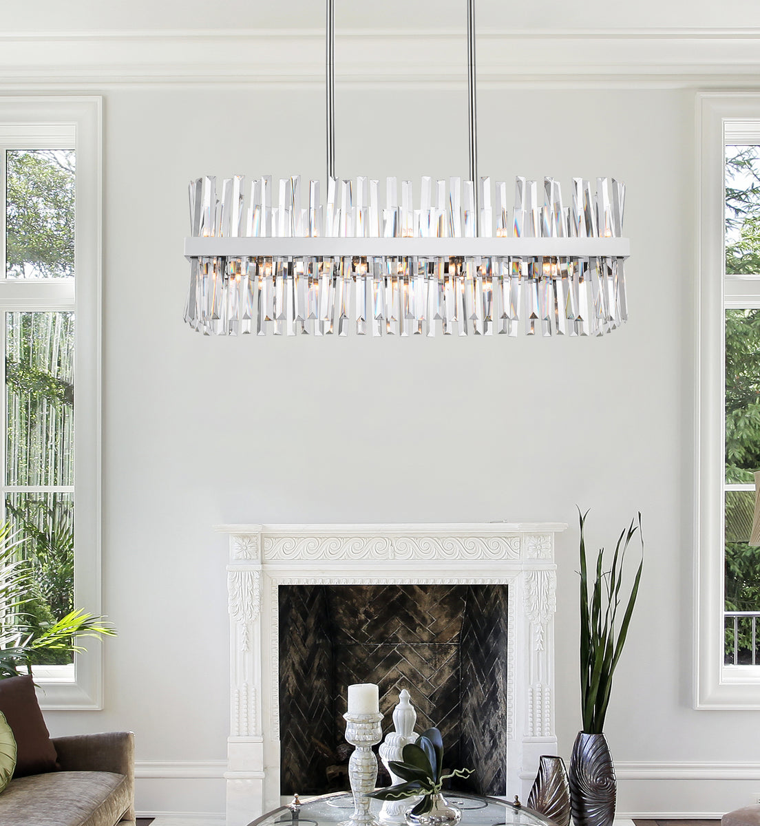 Serephina 36 inch crystal rectangle chandelier light in chrome