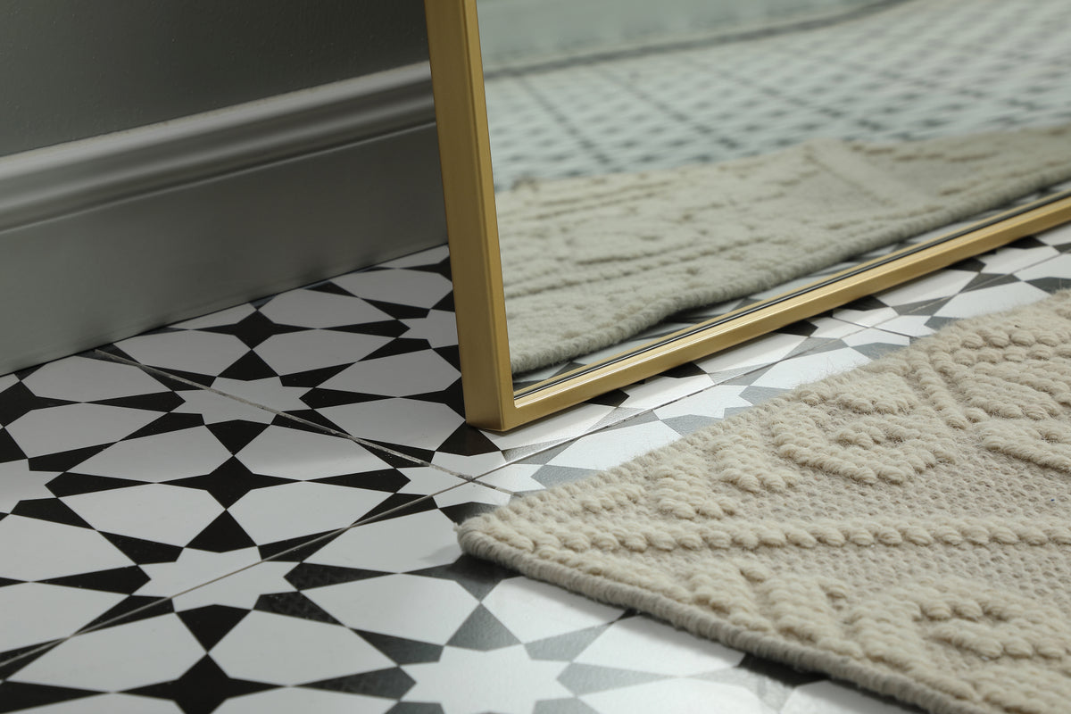 Metal Frame Arch Full Length Mirror 28x66 Inch in Brass