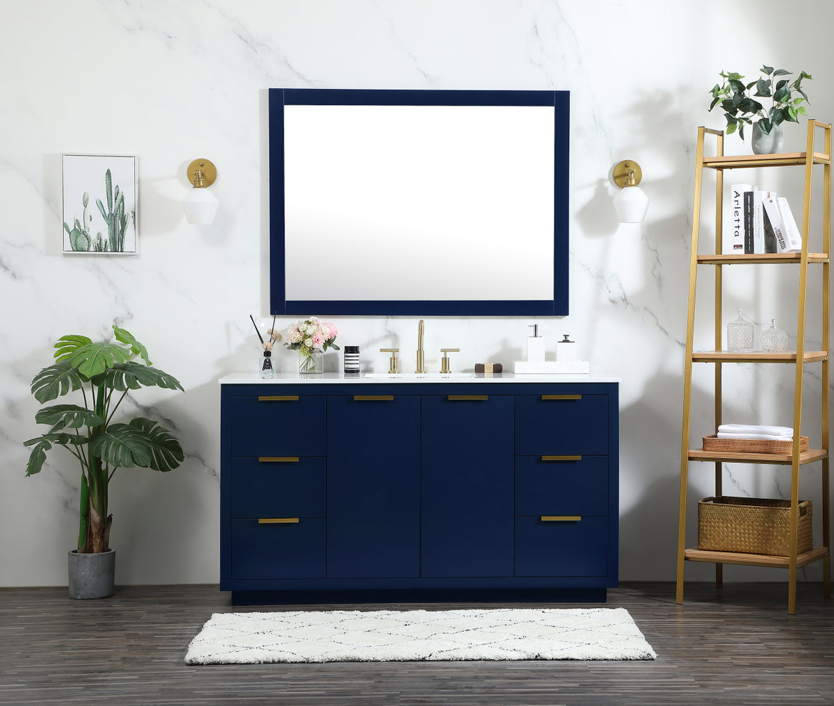 60 inch Single bathroom vanity in blue