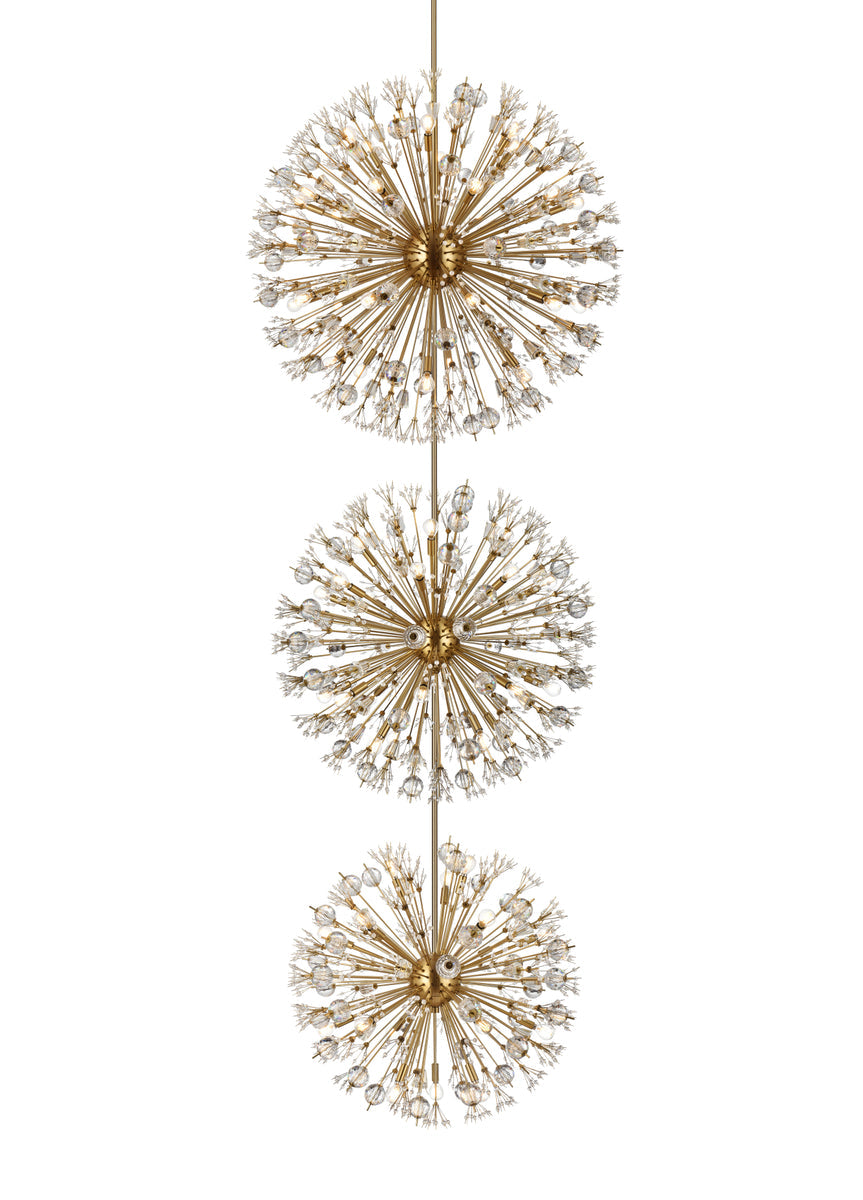 Vera 44 inch three tiers crystal starburst chandelier in satin gold