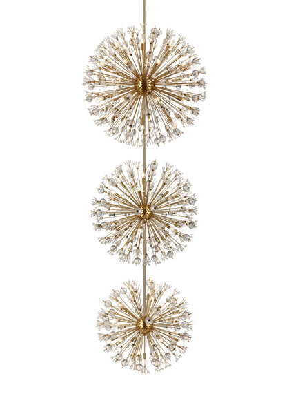 Vera 44 inch three tiers crystal starburst chandelier in satin gold