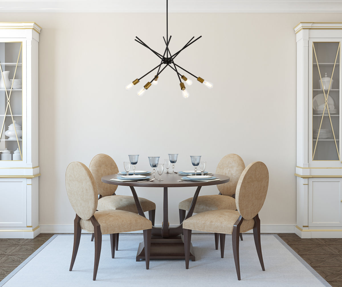 Armin 6 lights pendant in black with brass