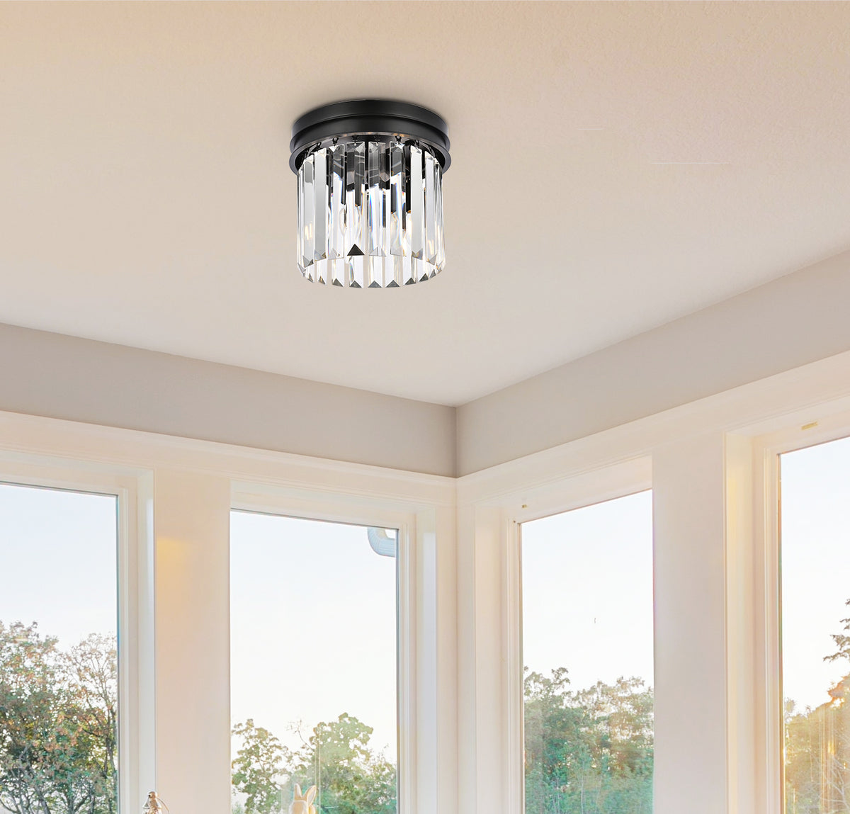 Sydney 3 light Matte Black Flush Mount Clear Royal Cut Crystal
