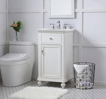 19 inch Single Bathroom vanity in antique white with ivory white engineered marble