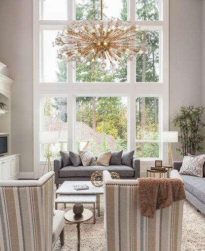 Vera 48 inch crystal starburst oval pendant in gold