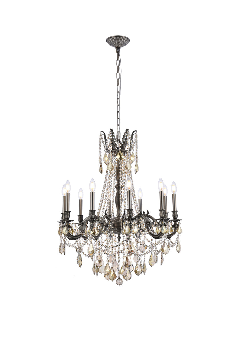 Rosalia 10 light Pewter Chandelier Golden Teak (Smoky) Royal Cut Crystal