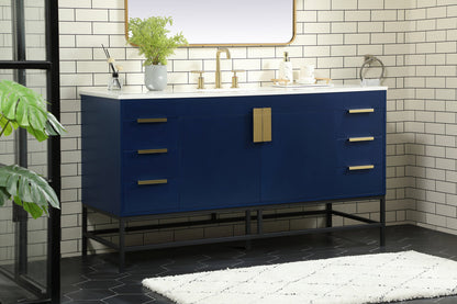 60 inch Single bathroom vanity in blue