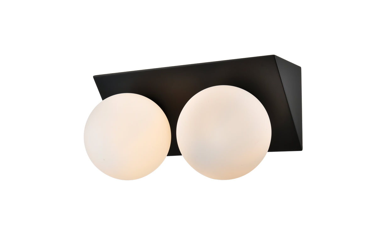 Jillian 2 light Black and frosted white Bath Sconce