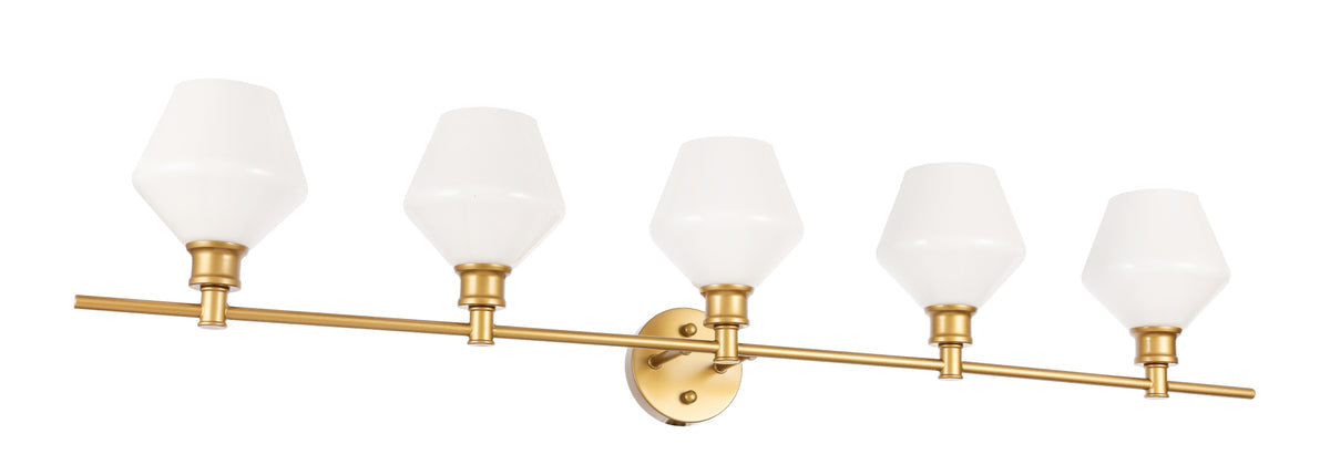Gene 5 light Brass and Frosted white glass Wall sconce