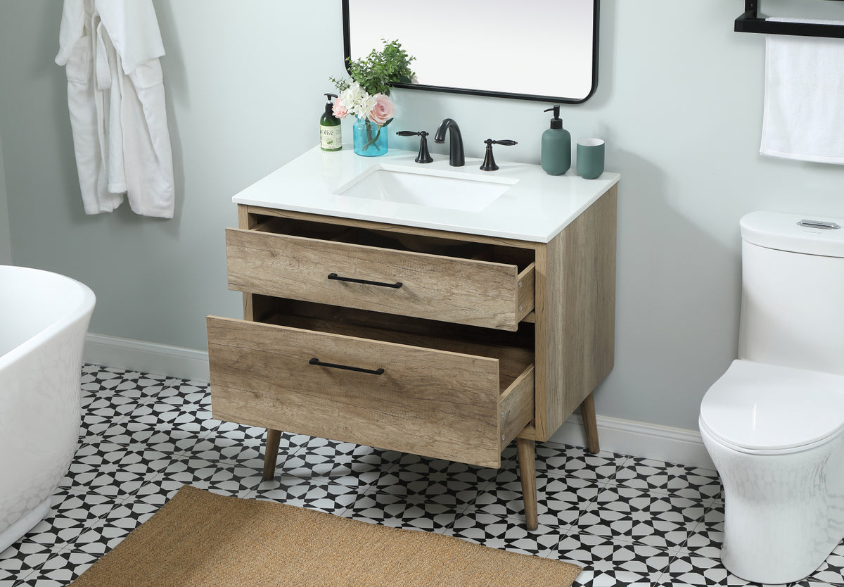 36 inch Single bathroom vanity in natural oak