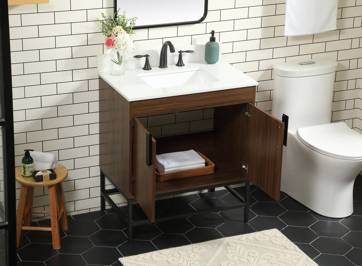 30 inch Single bathroom vanity in walnut with backsplash