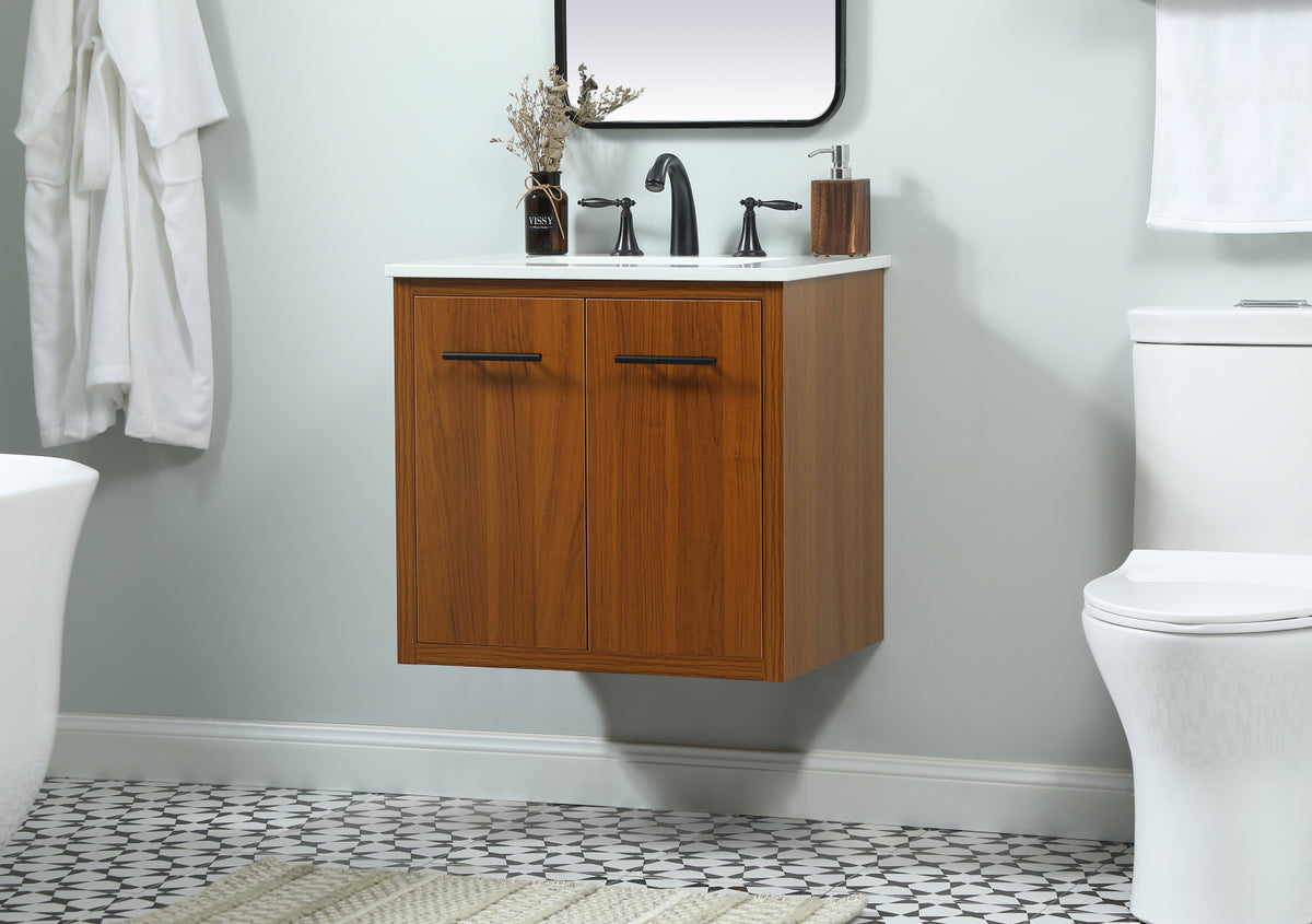 24 inch Single bathroom vanity in teak