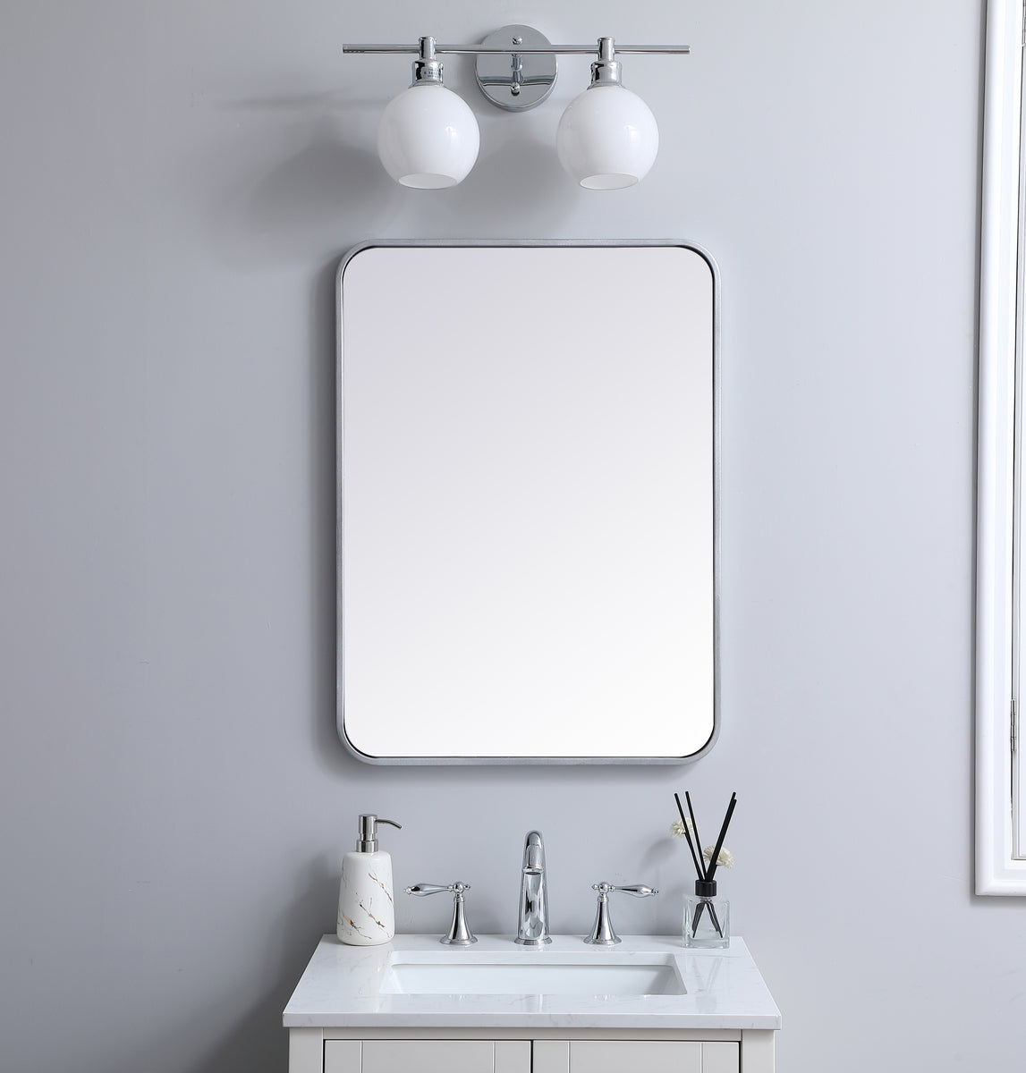 Soft corner metal rectangular mirror 22x30 inch in Silver