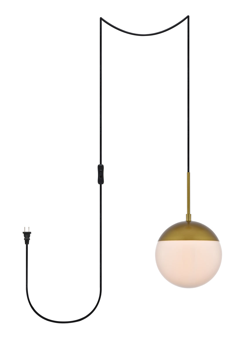 Eclipse 1 Light Brass plug in pendant With Frosted White Glass