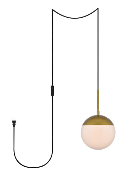 Eclipse 1 Light Brass plug in pendant With Frosted White Glass