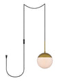 Eclipse 1 Light Brass plug in pendant With Frosted White Glass